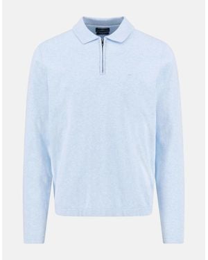 Fynch-Hatton Zip Neck Polo Collar Knit New Breeze - Blue