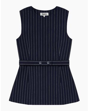 Ro&zo Petite Pinstripe Tailored Long Line Top - Blue