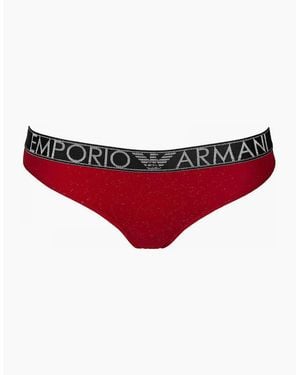 Emporio Armani Holidays Stardust Stretch Cotton Thong, Ruby - Red