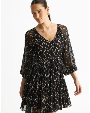 Gini London Multicoloured Polka Dot Tiered Dress - Black