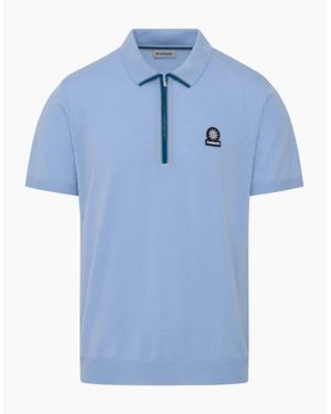 Sandbanks Colour Stripe Knitted Zip Polo S1-26 Dusty - Blue