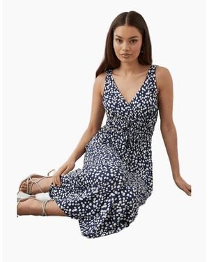 Dorothy Perkins Ladies Spotted Front Tie Petite Sleeveless Midi Dress - Blue