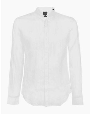 ARMANI EXCHANGE Grandad Collar Linen Shirt - White