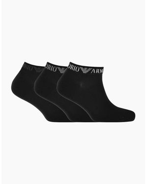 Emporio Armani Cotton 3-Pair Ea Logo Ankle Socks - Black