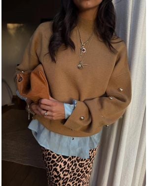 Never Fully Dressed Tan Stud Evie Knit Jumper - Brown