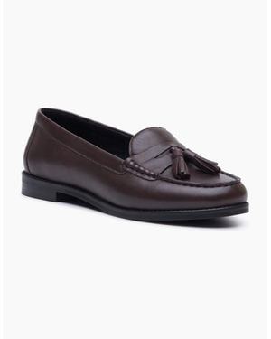 Hush Puppies Connie Leather Chocolate Loafers - Black