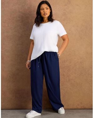 Live Unlimited London Petite Linen Blend Drawstring Trousers - Blue