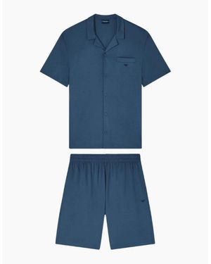 Emporio Armani Tencel Blend Turqoise Shirt Set - Blue