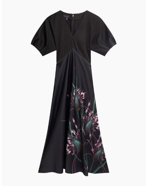 Ted Baker Sado Printed Ponte Bodice Satin Dress - Black