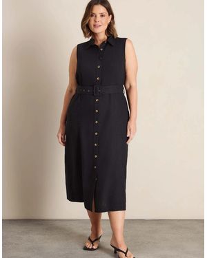 Live Unlimited London Petite Linen Blend Midaxi Shirt Dress - Black