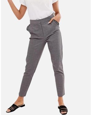 Brave Soul Check Trousers Stretch Ladies Office Party Casual Slim Bottoms - Grey