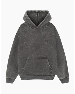 Magrit Embroidered Acid Wash Hoodie - Grey