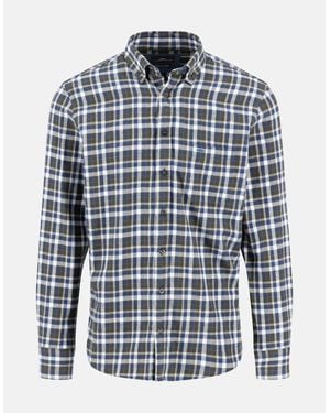 Fynch-Hatton Premium Flannel Check Button Down Shirt Dark Ivy - Blue