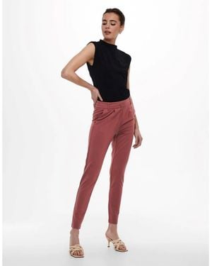 ONLY Solid Patterned Slim Trousers - Red