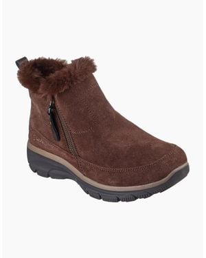 Skechers Easy Going Cool Zip! Leather Chocolate Winter Ankle Boots - Brown