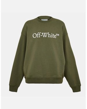 Off-White c/o Virgil Abloh Lettering Crew Neck Ribbed Collar Long Sleeve Sweatshirt - Green