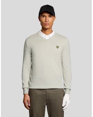 Lyle & Scott Cotton Blend V-Neck Jumper - Grey