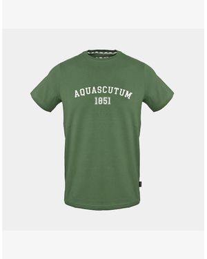Aquascutum Arch Lettering Printed Logo Crew Neck Short Sleeve Jersey T-Shirt - Green