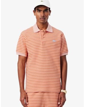 Lacoste Classic Fit Textured Striped Polo Shirt - Orange