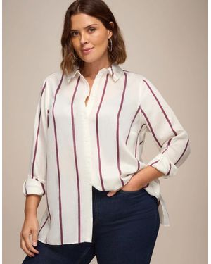 Live Unlimited London And Burgundy Stripe Long Sleeve Shirt - Natural