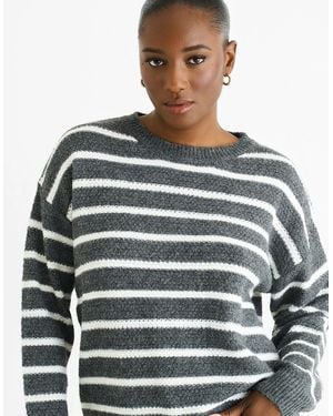 Gini London Stripe Chunky Knit Oversized Jumper - Grey
