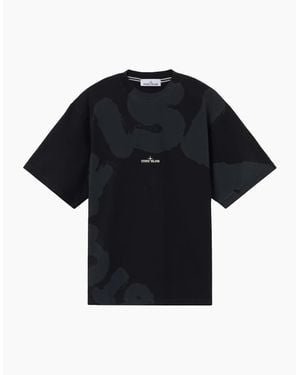 Stone Island All Over Tonal Logo T Shirt - Black