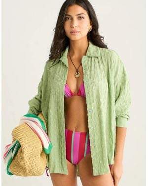 Gini London Sage Textured Oversized Long Sleeve Shirt - Green