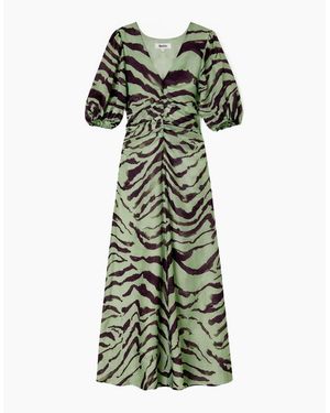 Ro&zo Chloe Zebra Print Puff Sleeve Dress - Green