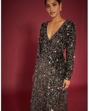Dorothy Perkins Ladies Sequin Velvet Wrap Midi Dress - Red