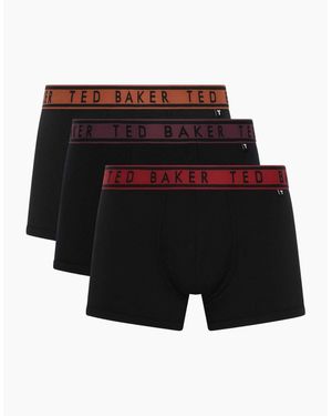Ted Baker 3-Pack Contrast Waistband Boxer Trunks, W/ Burgundy//Gingerbread - Black