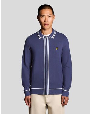 Lyle & Scott Tipped Full Zip Knitted Jumper - Blue