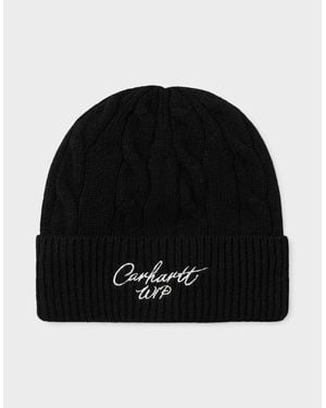Carhartt Wip Logo Signature Cable Knitted Beanie Dark - Black