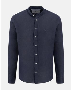 Fynch-Hatton Stand Collar Pure Linen Shirt - Blue