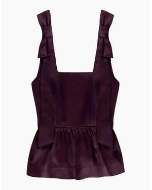 Ro&zo Burgundy Bow-Detail Peplum Satin Top - Purple