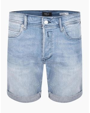 Replay Light Wash Stretch Denim Shorts - Blue