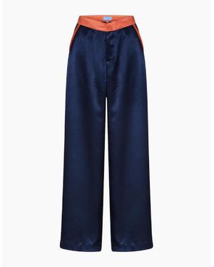 no emotions Silk Trousers - Blue