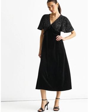 Gini London Sequin Top Premium Velvet Occasion Midi Dress - Black
