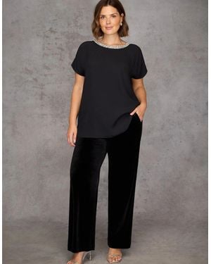 Live Unlimited London Velvet Wide Leg Trouser - Black