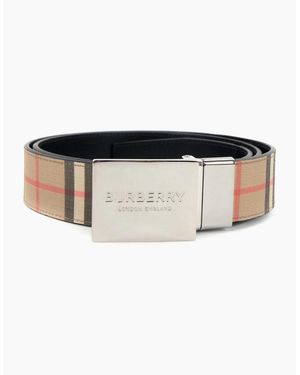 Burberry Reversible Plaque Buckle Vintage Check E-Canvas Belt - Natural