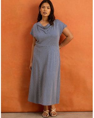 Live Unlimited London Petite Geo Print Cowl Neck Jersey Midaxi Dress - Blue