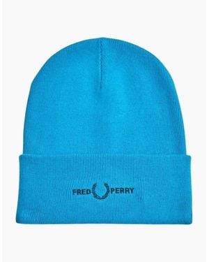 Fred Perry Embroidered Cyber Beanie - Blue