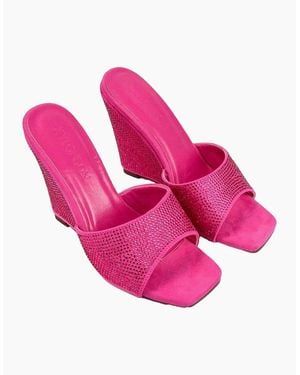 XY London Ladies Peggie Rhinestone Wedge Mules - Pink