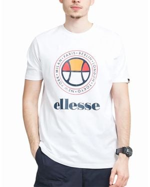 Ellesse Campa T Shirts Crew Neck Short Sleeve Cotton Summer Holiday Tee New - White