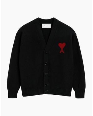 Ami Paris Contrasted Ami De Coeur Cardigan - Black
