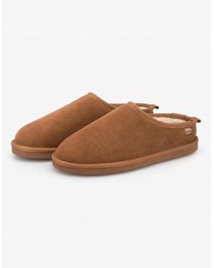 Totes Isotoner Borg Lined Suede Mule Slipper Mules Tan - Brown