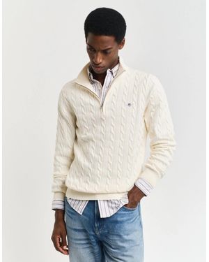 GANT Cotton Cable Half Zip Jumper - White