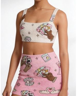 Oceanus Vegas Beaded Party Beach Co-Ord Mini Skirt - Pink