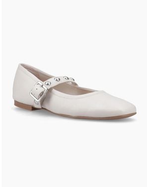 Hush Puppies Charlene Stud Ballerina Leather Ivory Flats - White