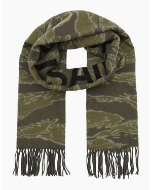 AllSaints Nova Camo Oblong Scarf With Logo - Green