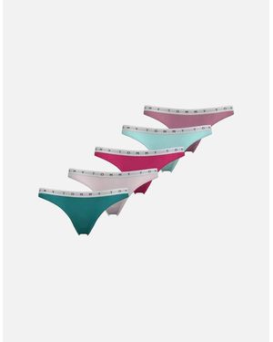 Tommy Hilfiger 5-Pack Repeat Logo Waistband Thongs, /Pale/Hot/Aqua/Rose - Multicolour